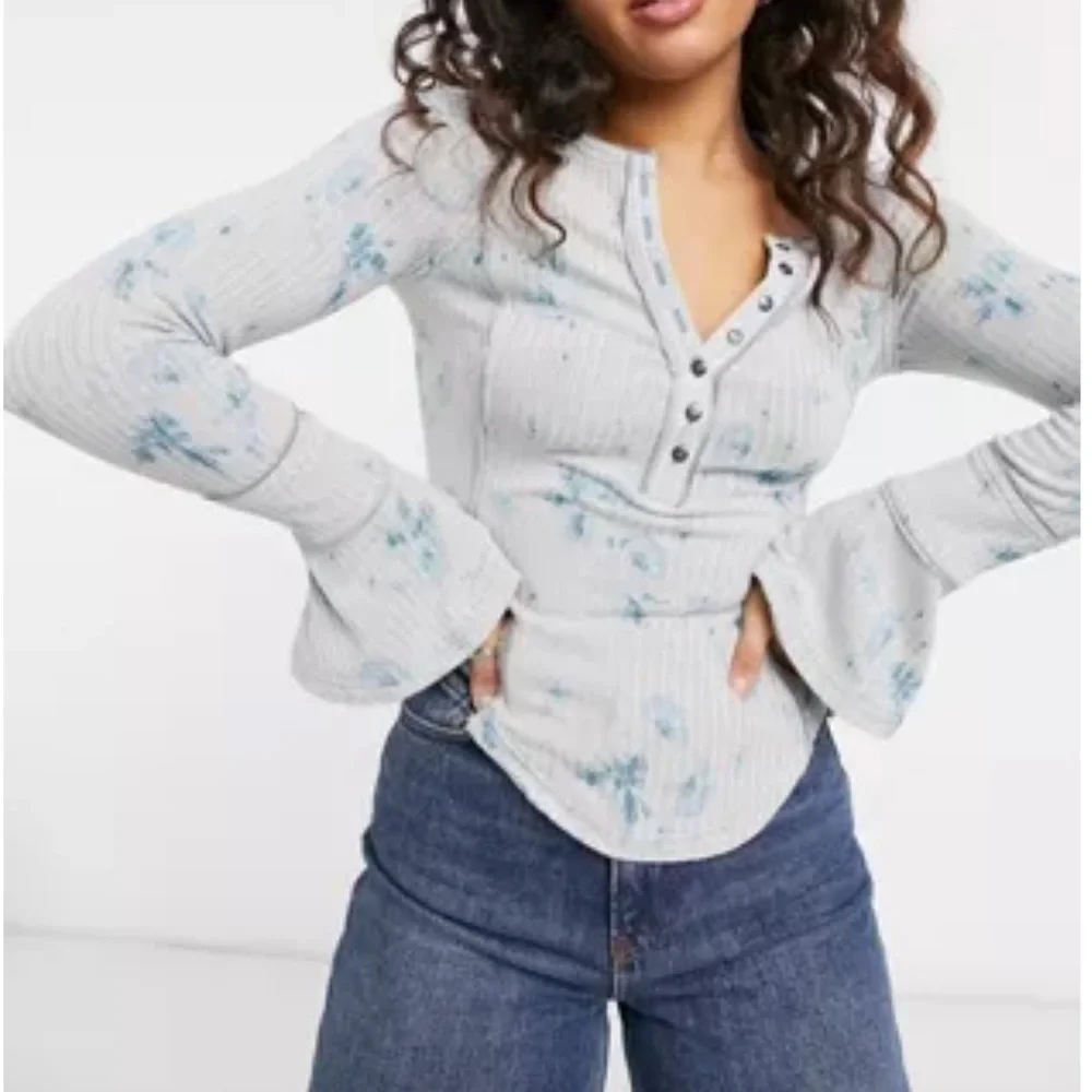 Free People Layer me Henley tie dye top with bell sleeves